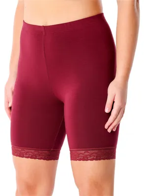 Image de Leggings courts pour femme Merry Style avec dentelle, pantalon de loisirs taille haute, pantalon de cycliste en viscose MS10-431 (bordeaux, XS)