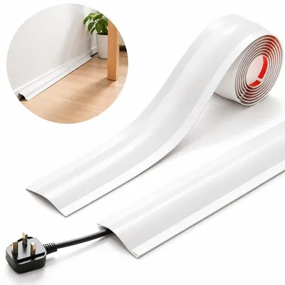 Produktbild von Kabelkanal Boden Selbstklebend Weiß, 5 m x 5,5 cm Flexibler PVC Kabelabdeckung, Flacher Kabelschutz für Kabel und Leitungen