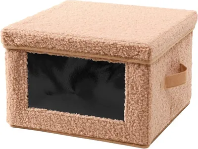 Produktbild von Aufbewahrungsbox aus beigem Frottee mit Sichtfenster – L 40 cm