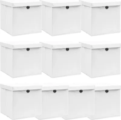 Obrázek produktu pro Úložné boxy s víky 10 ks bílé 32 x 32 x 32 cm textil