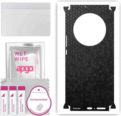 Produktbild von apgo Rückseite + Seiten Schutzfolie, Skin, kompatibel mit Honor Magic5 Lite, Hinten Displayschutzfolie aus Vinylfolie, kratzfest, einfache Montage - Schwarze Honigwabe