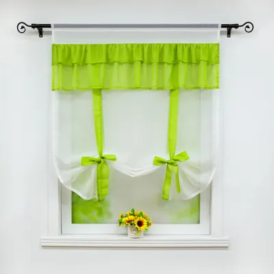 Produktbild von Raffrollo Raffgardinen Tunnelzug Voile Bändchenrollo mit Bogenabschluss Grün BxL 120x140 cm