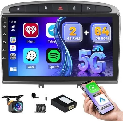 Zdjęcie produktu dla Radio samochodowe Android z pamięcią 2+64 GB, przeznaczone do samochodów 308/408 (lata produkcji 2007-2015). Wyposażone w bezprzewodową łączność, 9-calowy ekran, Bluetooth, nawigację, kamerę cofania, Wi-Fi, radio FM/RDS oraz obsługę sterowania z kierownicy