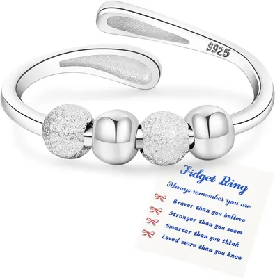 Productafbeelding van Senteria Angst-ringen voor vrouwen - Verstelbare sterling zilveren ringen met parels - Stressspinner-ringen voor vrouwen