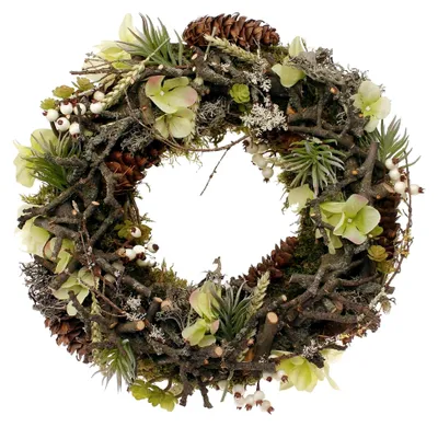 Produktbild von Türkranz Tischkranz Dekokranz ca. 34 cm mit weißen und grünen Hortensien