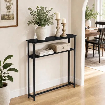 Produktbild von 2 Ebenen Schmaler Konsolentisch Eingangstisch 100 cm Länge für Eingangsbereich Flurtisch Beistelltisch Flur Wohnzimmer Schlafzimmer