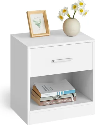 Immagine prodotto di Comodino, Comodino Con Cassetto, Maniglia, Vano A Giorno, Tavolino, Per Camera Da Letto, Soggiorno, Classico Bianco