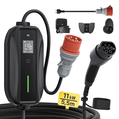 Image de Borne de recharge 11 kW - Triphasée, câble Type 2 de 5,5 mètres - Boîtier mural pour véhicules électriques