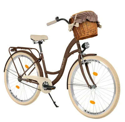 Produktbild von Milord Komfort Stadtfahrrad Fahrrad mit Weindenkorb Damenfahrrad, 28 Zoll, Braun, 1-Gang
