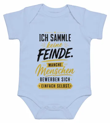 Productafbeelding van Ik maak geen vijanden. Verklaring. Sarcasme. Babyromper, lichtblauw, maat 6/12