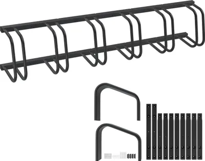 Produktbild von XINZI Fahrradständer Fahrrad ständerr Boden für 6 Fahrräder mit Reifenbreiten bis 65 mm Eisen Fahrradhalter Radständer, 37cm Abstand, Schwarz