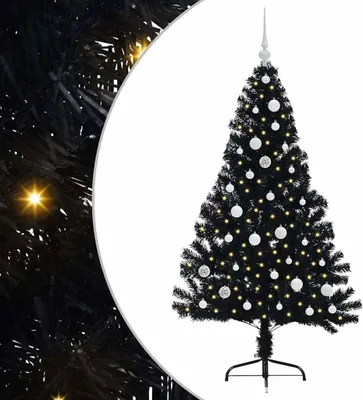 Produktbild von vidaXL Künstlicher vorbeleuchteter Weihnachtsbaum Schwarz 150 cm PVC