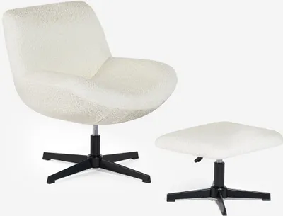 Image de Fauteuil de salon ergonomique pivotant en bouclette avec repose-pieds Janes - Beige
