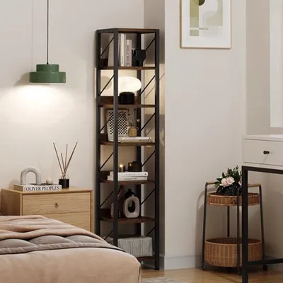 Produktbild von Bücherregal – Schmaler, 6-stöckiger Industriebücherregal – MDF-Holz mit Metallrahmen