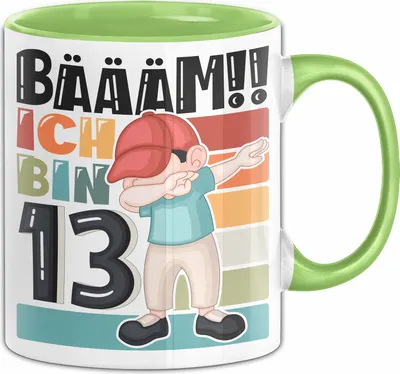 Produktbild von 13. Geburtstag Geschenk Tasse Becher Jungen Geburtstagsgeschenk Sohn Bäääm Ich Bin 13 Teenager (Grün)