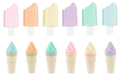 Produktbild von Mini Textmarker Set 12 Farben Pastell Eisförmig 6,8 cm 12 Stück