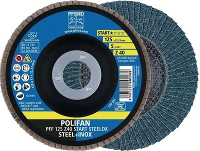 Produktbild von Fächerscheibe POLIFAN Z START STEELOX Ø 125 mm Körnung Z-40 flach STEEL / INOX Zirkonkorund