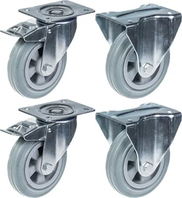 Immagine prodotto di 160 mm 6" con ruote grigie e freno fisso, portata 540 kg, set di 4 ruote