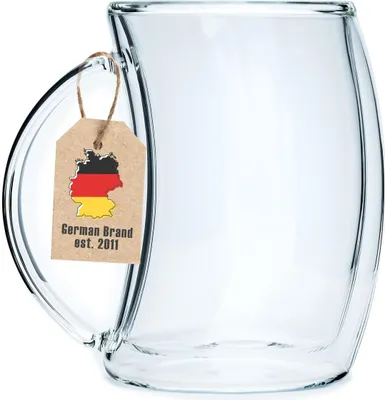 Zdjęcie produktu dla Szklanka termiczna Intirilife z podwójnymi ściankami - zakrzywiona - pojemność 200 ml - dmuchana, izolowana do latte macchiato, jako szklanka do herbaty lub kawy z uchwytem