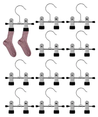 Produktbild von 10 Stück schwarze Klammerhaken aus Metall - Multifunktionale Kleiderbügel für Hosen, Schuhe, Stiefel und Handtücher