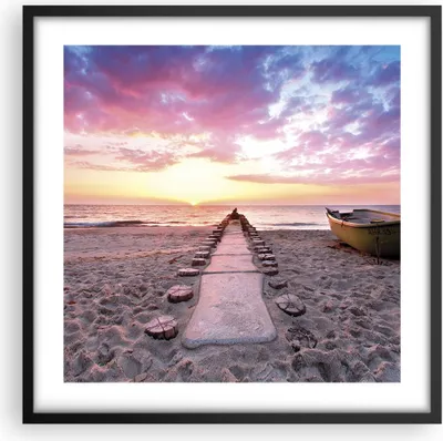 Produktbild von Gerahmtes Poster - Schwarzer Rahmen - Boot Strand Himmel - 50x50 cm - Wand Bild - Wanddeko - Wandbilder - Kunstposter - Wandposter - Bilderrahmen - Bilder - Kunstdruck - P2BAC50x50-5064