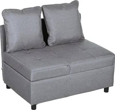 Produktbild von Schlafsessel, 2-Sitzer-Sessel mit Bettfunktion, klappbarer Polstersessel mit 2 Kissen, Bezug in Leinenoptik, Dunkelgrau