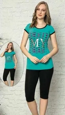Produktbild von Damen Pyjama Schlafanzug Bermuda Grün (XL-XXL) Shorty Kurz 2-Teiler Set A-33