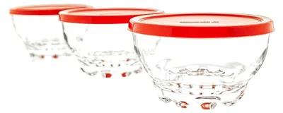 Produktbild von Pasabahce Glasschalen mit rotem Deckel 105 mm 3er-Set