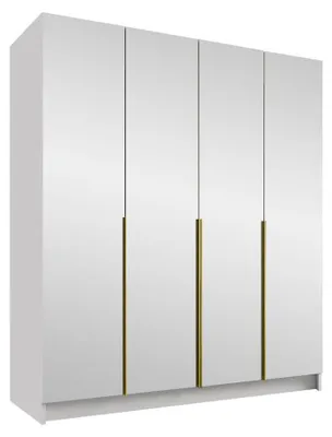 Produktbild von MIRJAN24 Kleiderschrank Santi III, Schlafzimmer, mit Spiegel, Drehtürenschrank, mit Kleiderstange, Modern, Garderobenschrank, Metallgriffe (Farbe: Weiß / Weiß + Gold)