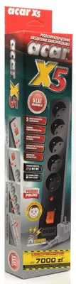 Zdjęcie produktu dla HSK DATA acar X5, 5 x gniazdo sieciowe, 230 V, 50 Hz, 10 A, 2300 W, Szary