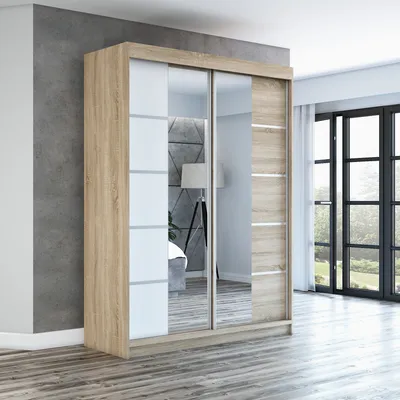 Produktbild von Schwebetürenschrank, 2-türig Schrank ERA 160 cm (mit Spiegel) (Sonoma / weiß / sonoma)