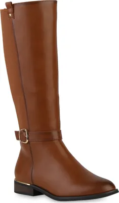 Produktbild von VAN HILL Damen Leicht Gefütterte Reiterstiefel Schnallen Freizeit Schuhe 840544, Farbe: Hellbraun, Größe: 37