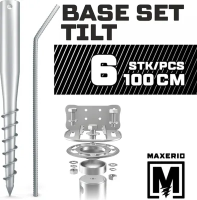 Produktbild von MAXERIO® 100 cm 6er Base-Set TILT Schraubfundamente inkl. Konsole (feuerverzinkt); Ø 60 x 2; M12