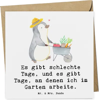 Produktbild von Mr. & Mrs. Panda Grußkarte Pinguin Gartenarbeit - Weiß - Geschenk, Gärtnern, Gartenpflege, Klappkarte, anlasskarte, Urban Gardening, faltkarte, doppelkarte