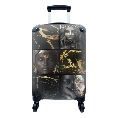Produktbild von MuchoWow® Koffer Handgepäck Trolley Rollkoffer Kleine Reisekoffer mit 4 Rollen - Gold - Schwarz - Frauen - Marmor - Cabin Size < 55x40x23 cm & 55x40x20 cm - Fotokoffer - Kabinenkoffer - Boardgepäck - Reise-Box - Reisekoffer - Reisegepäck - Koffer mit Bild - Trolley für Kinder