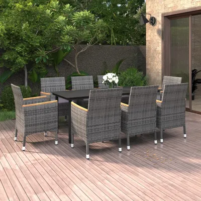 Produktbild von Möbel 9-tlg. Garten-Essgruppe mit Kissen Poly Rattan und Glas - Balkonmöbel 3099780