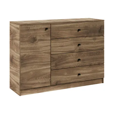 Produktbild von Kommode WESTA II Brandy Castello, Sideboard mit Tür und 4 Schubladen, Wohnzimmerschrank mit Stauraum, Kommode in Holzoptik für Wohnzimmer, Esszimmer