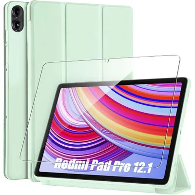 Image de Coque + Verre Trempé pour Xiaomi Redmi Pad Pro 12,1 Pouces, Protection Anti-Rayures avec Support - Vert