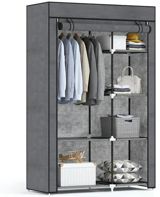 Produktbild von HOMCOM Kleiderschrank mit 6 Ablagen, 103 x 43 x 162,5 cm Dunkelgrau