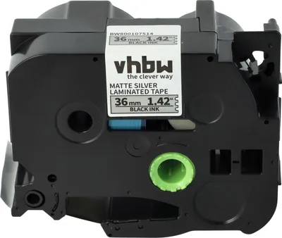 Produktbild von vhbw Schriftband-Kassette kompatibel mit Brother PT 9600, 9700PC, 9800PCN, 9500pc Etiketten-Drucker 8m x 36mm Schwarz auf Matt-Silber