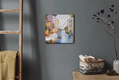 Produktbild von Coloray Hodiny Unikátní 30x30 cm  Tiché hodiny Pro obývací pokoj a kuchyň Nástěnné hodiny Plátno Bílé ručičky hodin - Město řeky Bridge Flowers