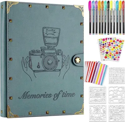 Produktbild von Fotobuch Vintage Stil mit Ringbuch 60 Seiten Scrapbook Freunde + Familie Blau Grau