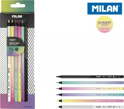 Zdjęcie produktu dla Milan 071522206, Czarny, Zielony, Liliowy, Różowy, Biały, Żółty, 6 szt.