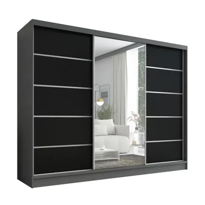 Produktbild von Schwebetürenschrank, 3-türig Schrank 200 cm mit Spiegel ARIVA 1 (Graphit, Schwarz)