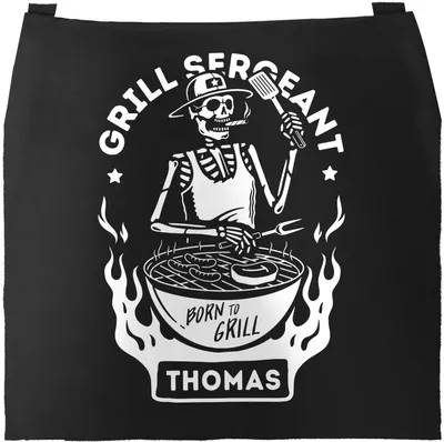 Produktbild von personalisierbare Grill-Schürze mit Name Grillseargent [Wunschname] Born to Grill-Geschenke Männer Skull Moonworks® schwarz unisize