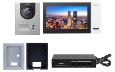 Produktbild von Dahua IP-Video-Gegensprechanlagen-Kit DHI-KTP01L(F) PoE 7'' Unterputzmonitor IP65
