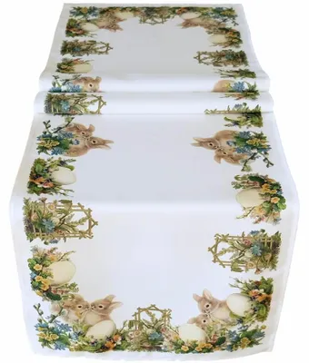 Produktbild von Tischläufer RUTH nostalgische Osterhasen mit Blumen 40 x 140 cm