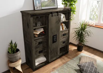 Produktbild von MASSIVMOEBEL24 Highboard Mango 142x45x147 grau lackiert RAILWAY #262