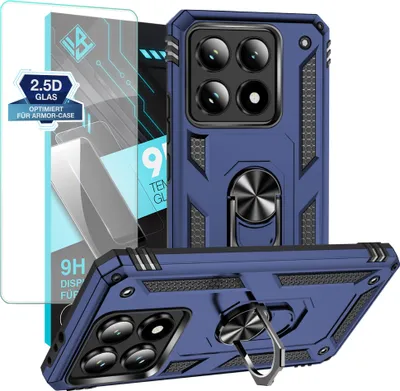 Produktbild von Armor Outdoor Handyhülle für Xiaomi 14T Handy Panzer Case Schutzhülle mit 9H Displayglas Displayschutz Farbe: Blau