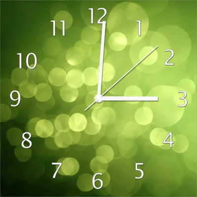 Produktbild von Wallario Design Wanduhr Abstrakte grüne Kreise  grüne Lichtpunkte aus Echtglas, Größe 30 x 30 cm
